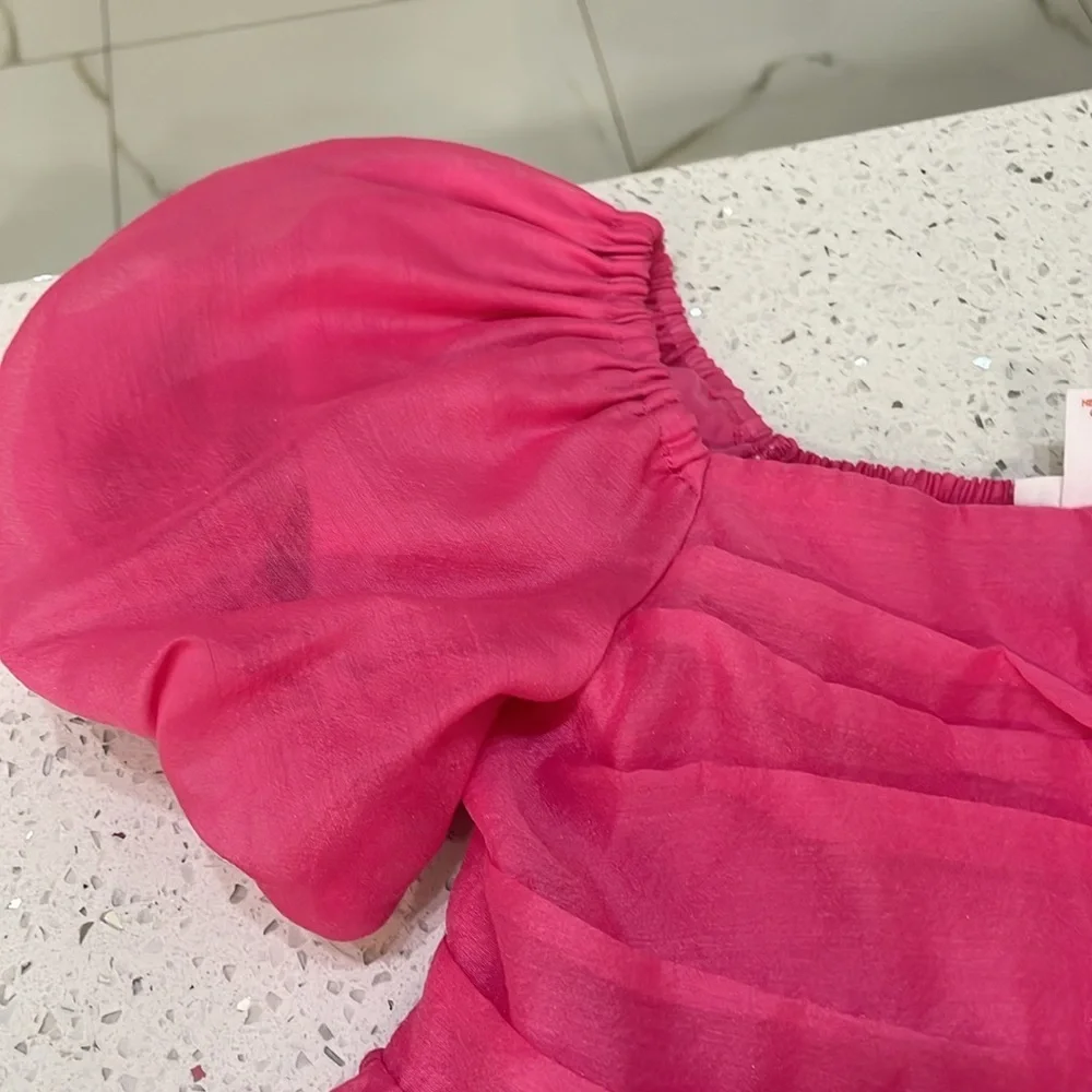 Cat & Jack pink Girls' Bubble Short Sleeve Dress, size 7/8